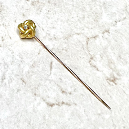 Antique Edwardian 14 Karat Yellow Gold Diamond Stick Pin / Hat Pin - WeilJewelry