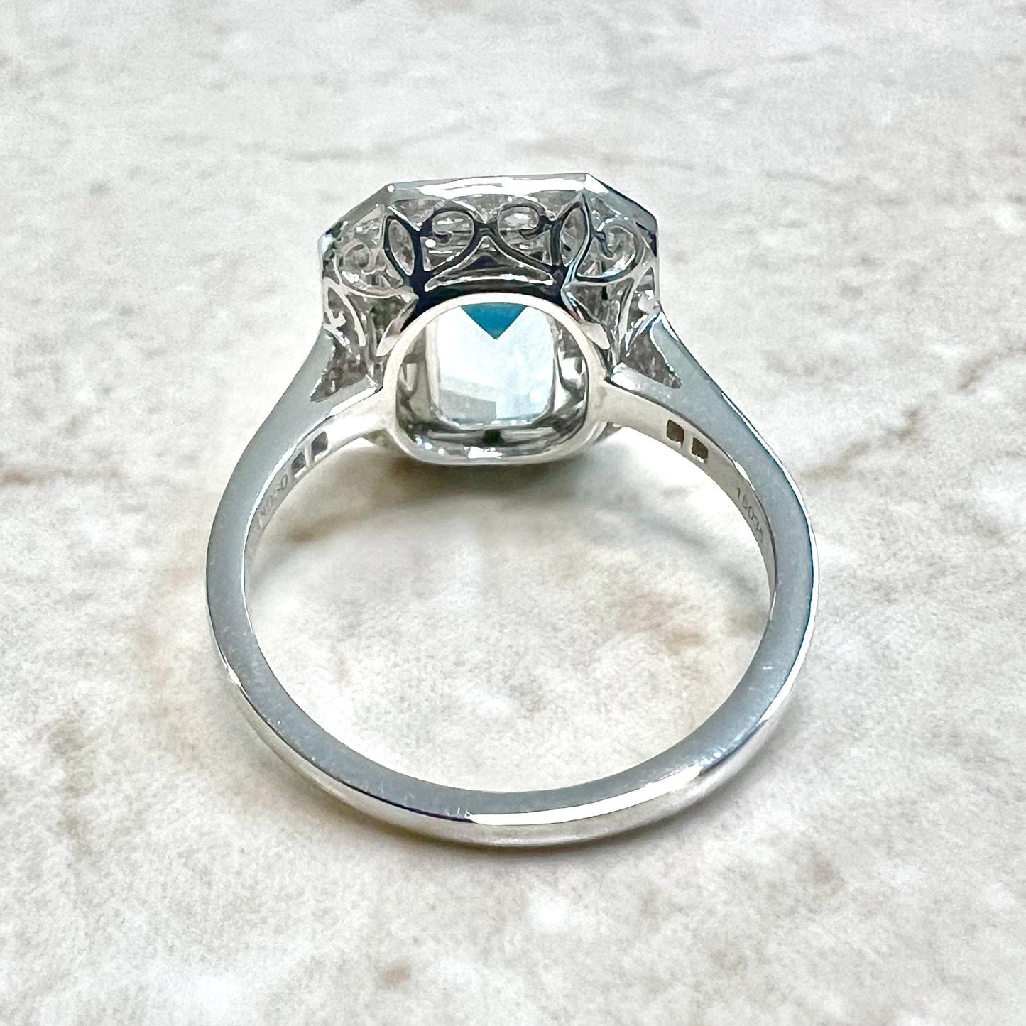Art Deco Style Handcrafted Platinum Halo Aquamarine Engagement Ring - WeilJewelry