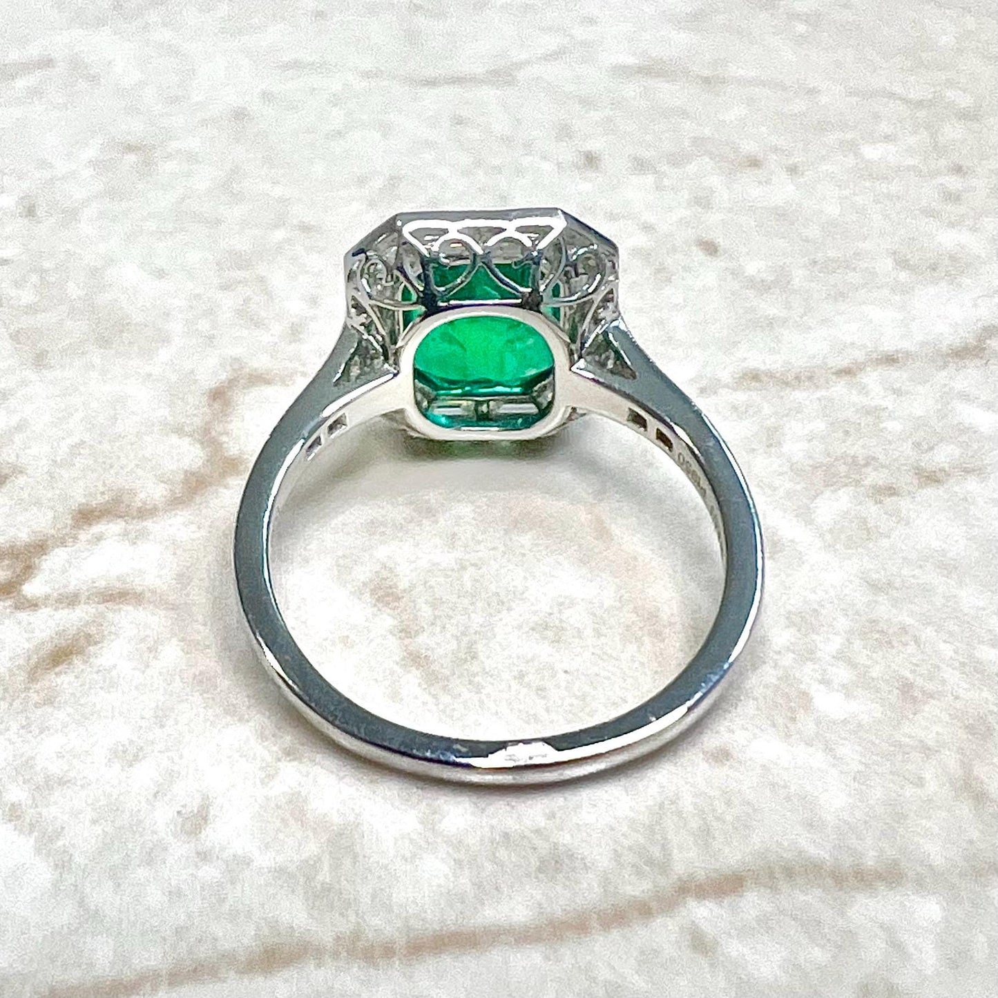 Art Deco Style Handcrafted Platinum Halo Emerald Engagement Ring - WeilJewelry