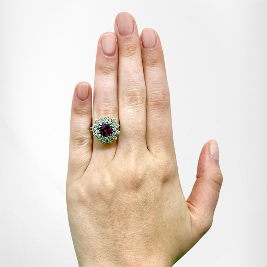 Fine Platinum Diamond & 2.05 Carats Untreated Thai Ruby Halo Ring - WeilJewelry