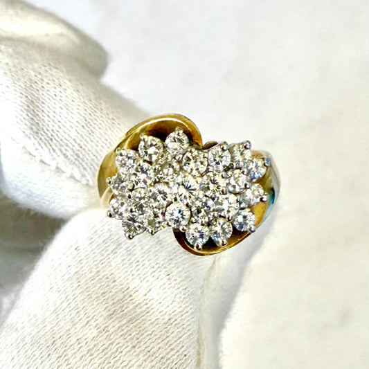 Fine Vintage 14 Karat Yellow & White Gold 1.35 Carat Diamond Cluster Ring - WeilJewelry