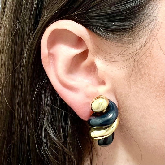 Fine Vintage Handcrafted 18 Karat Yellow Gold & Onyx Statement Earrings By Carvin French - WeilJewelry