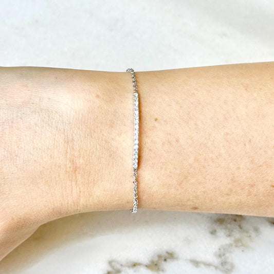 Solid 14K White Gold 0.25 Carat Natural Diamond Curved Bar Bracelet - WeilJewelry