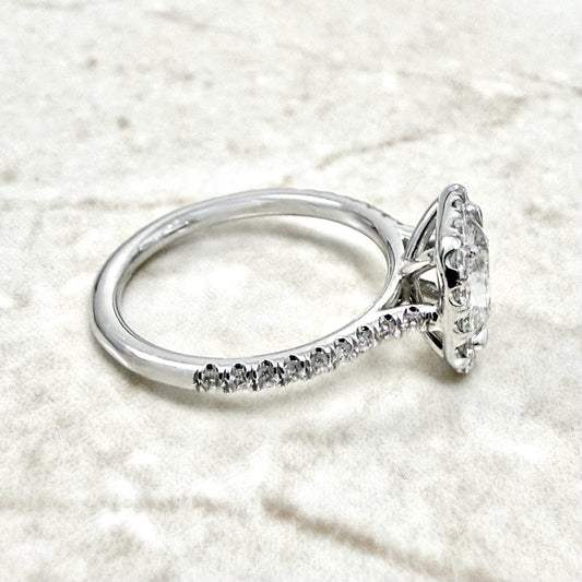 Fine Handcrafted 18K White Gold 1.44 CTTW Antique Cushion Diamond Halo Engagement Ring - WeilJewelry