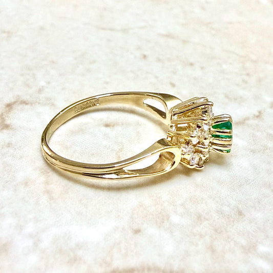 Fine Vintage 14K Yellow Gold Natural Emerald & Diamond Halo Ring - WeilJewelry
