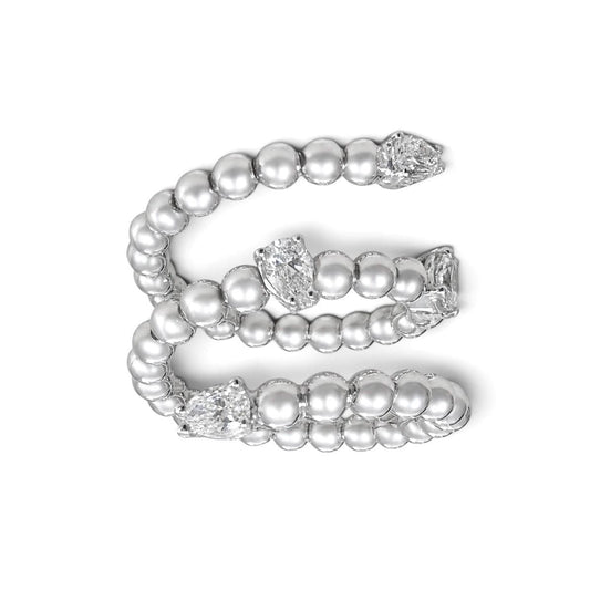 ZYDO Italy "L’Incantatrice" 18K White Gold 0.57 CTW Beaded Diamond Spiral Wrap Ring - WeilJewelry