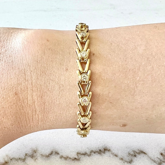 Vintage 14 Karat Yellow Gold Bezel - Set 1 Carat Diamond Tennis Bracelet - WeilJewelry