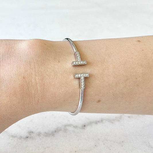 CLEARANCE 40% OFF - 18 Karat White Gold Tiffany & Co. T Diamond Wire Bracelet - WeilJewelry