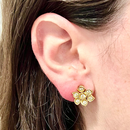 Rare Vintage Handcrafted 18 Karat Yellow Gold Natural Yellow Diamond Flower Earrings By Carvin French - WeilJewelry