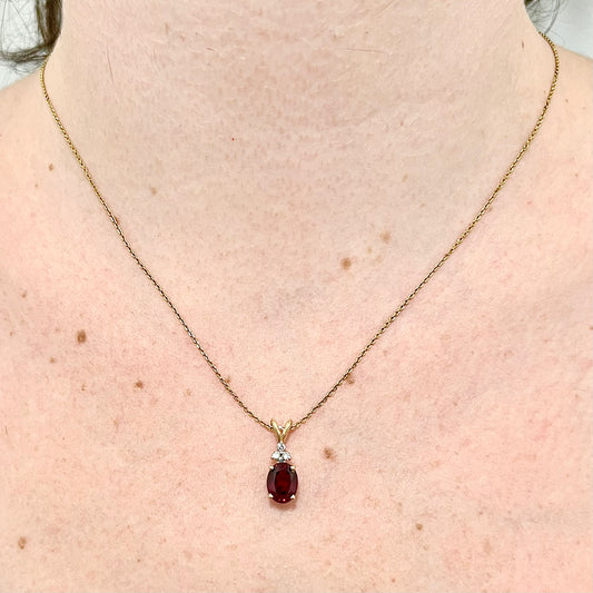 14 Karat Yellow Gold Red Spinel & Diamond Pendant - WeilJewelry