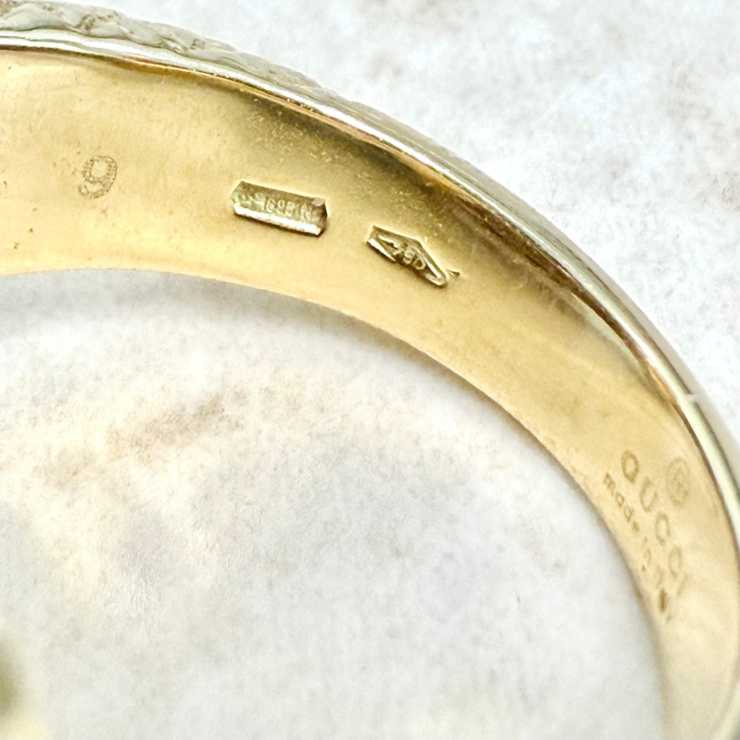 Large Vintage Gucci Italy 18K Yellow Gold Tiger’s Eye Horsebit Cocktail Ring - WeilJewelry