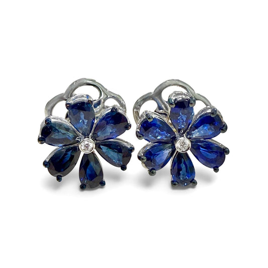One-Of-A-Kind ZYDO Italy “Fiori Del Mare” 18K White Gold Blue Sapphire & Diamond Flower Earrings - WeilJewelry