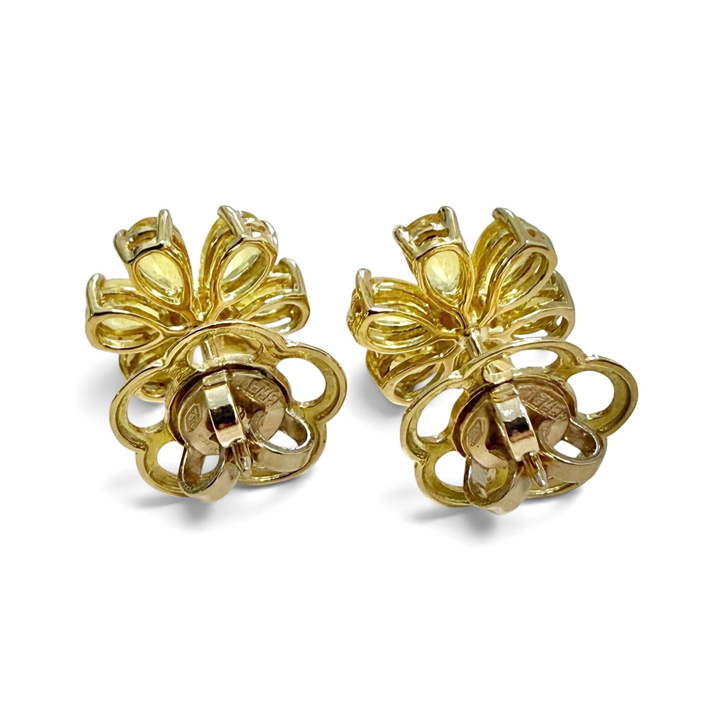 One-Of-A-Kind ZYDO Italy “Fiori d’Oro” 18K Yellow Gold Yellow Sapphire & Diamond Flower Earrings - WeilJewelry