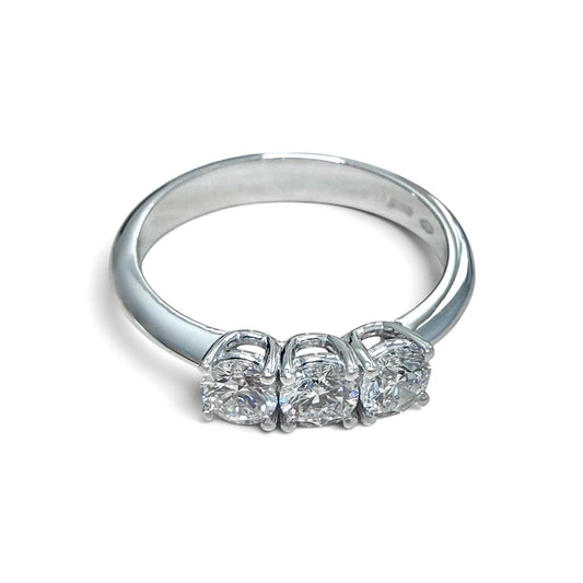 One-Of-A-Kind ZYDO Italy “Tre Tesori” 18K White Gold 0.62 CT Natural Diamond Three Stone Ring - WeilJewelry