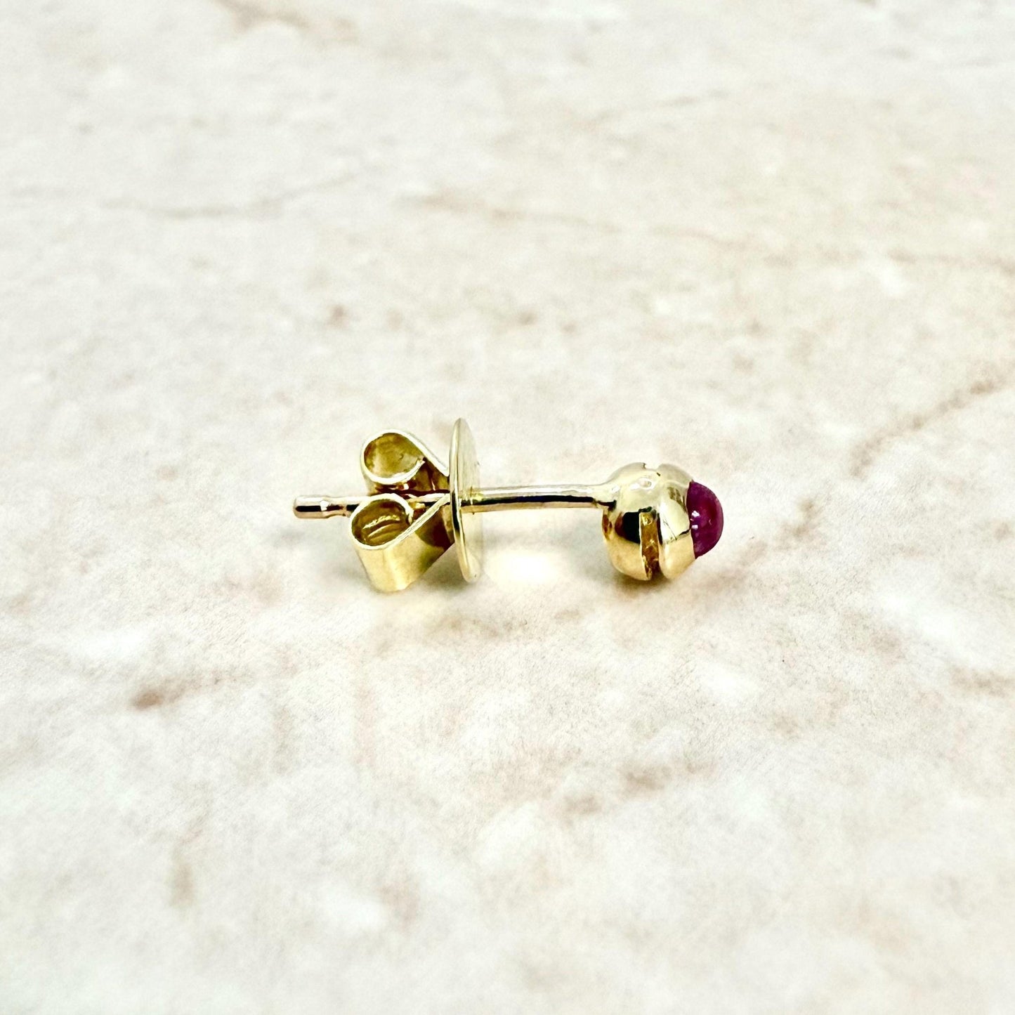 Single 18K Yellow Gold Bezel - Set Natural Ruby Stud Earring - WeilJewelry