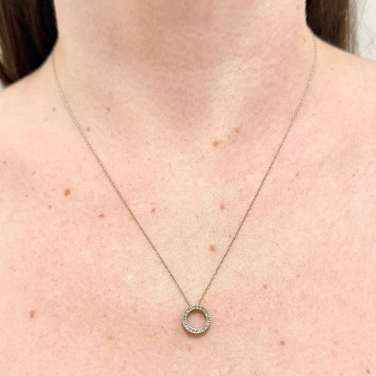 Small 14 Karat White Gold Diamond Circle Pendant - WeilJewelry