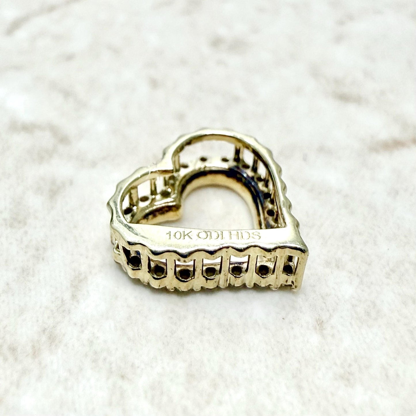 Small Solid 10K Yellow Gold Diamond Open Heart Pendant - WeilJewelry