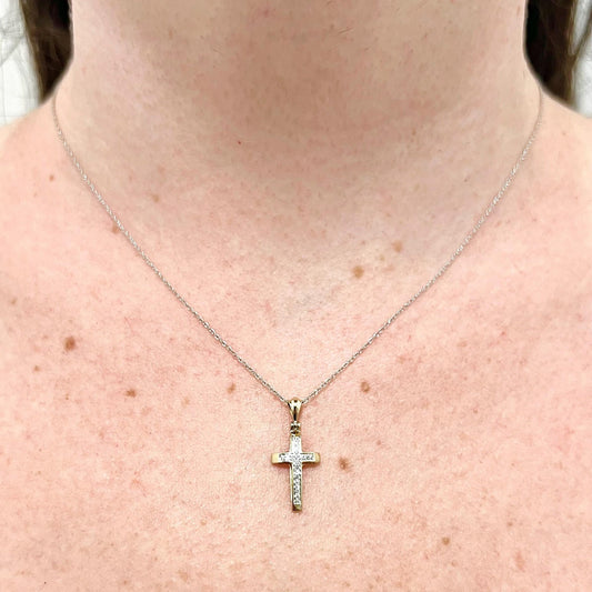 Small Solid 14K Yellow Gold Diamond Cross Pendant - WeilJewelry