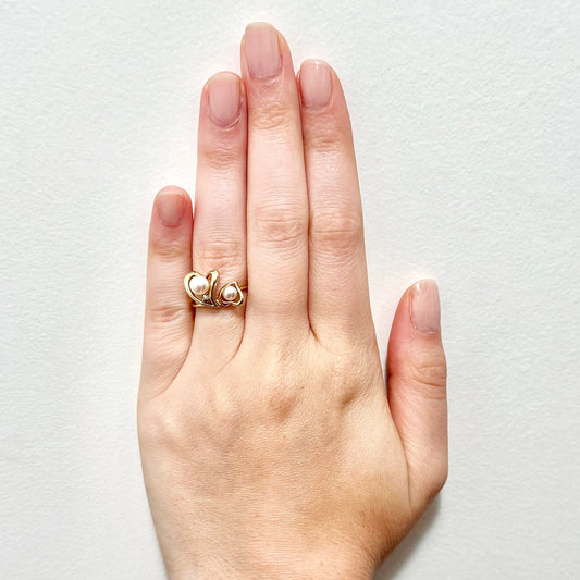 Solid 10 Karat Yellow Gold White Pearl Heart Toi & Moi Ring - WeilJewelry