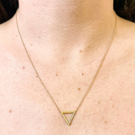 Solid 10K Yellow Gold Diamond Triangle Pendant Necklace - WeilJewelry