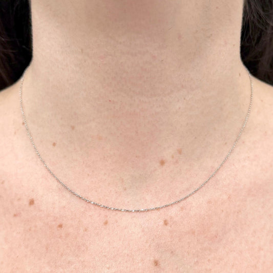 Solid 14 Karat White Gold 16 - Inch Diamond Cut Cable Chain Necklace - WeilJewelry