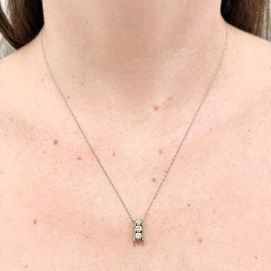 Solid 14 Karat White Gold Three Stone 0.55 Carat Diamond Pendant - WeilJewelry