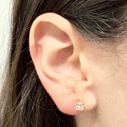 Solid 14 Karat Yellow Gold 0.90 Carat Princess Cut Diamond Stud Earrings - WeilJewelry