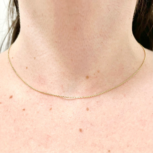 Solid 14 Karat Yellow Gold 16 - Inch Diamond Cut Cable Chain Necklace 1.1 mm - WeilJewelry