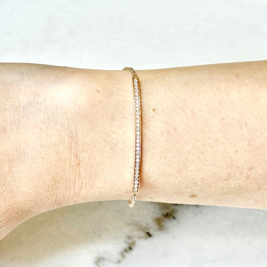 Solid 14K Rose Gold 0.30 Carat Natural Diamond Bar Bracelet - WeilJewelry