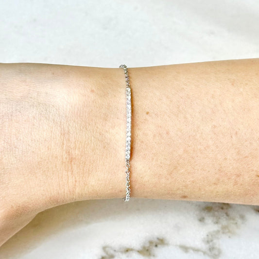 Solid 14K White Gold 0.25 Carat Natural Diamond Bar Bracelet - WeilJewelry