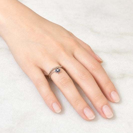Solid 14K White Gold Blue Sapphire & Diamond Flower Ring - WeilJewelry