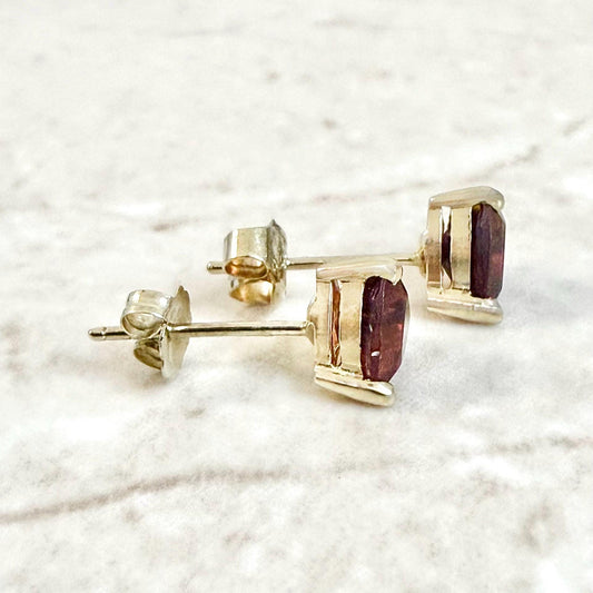 Solid 14K Yellow Gold 6 MM Heart Garnet Stud Earrings - WeilJewelry
