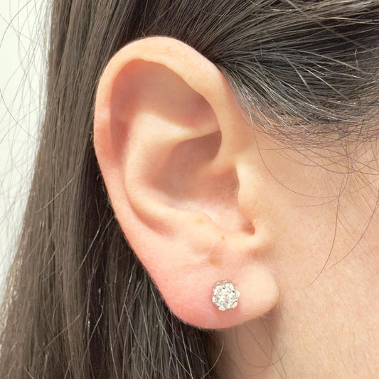 Solid 18 Karat White 1/3 Carat Diamond Cluster Stud Earrings - WeilJewelry