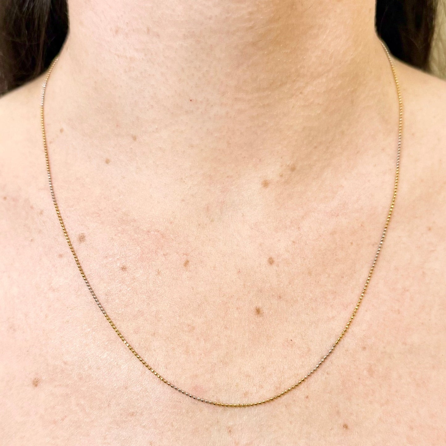 Solid 21K Two - Tone Gold Ball Chain Necklace 19.5 Inches - WeilJewelry