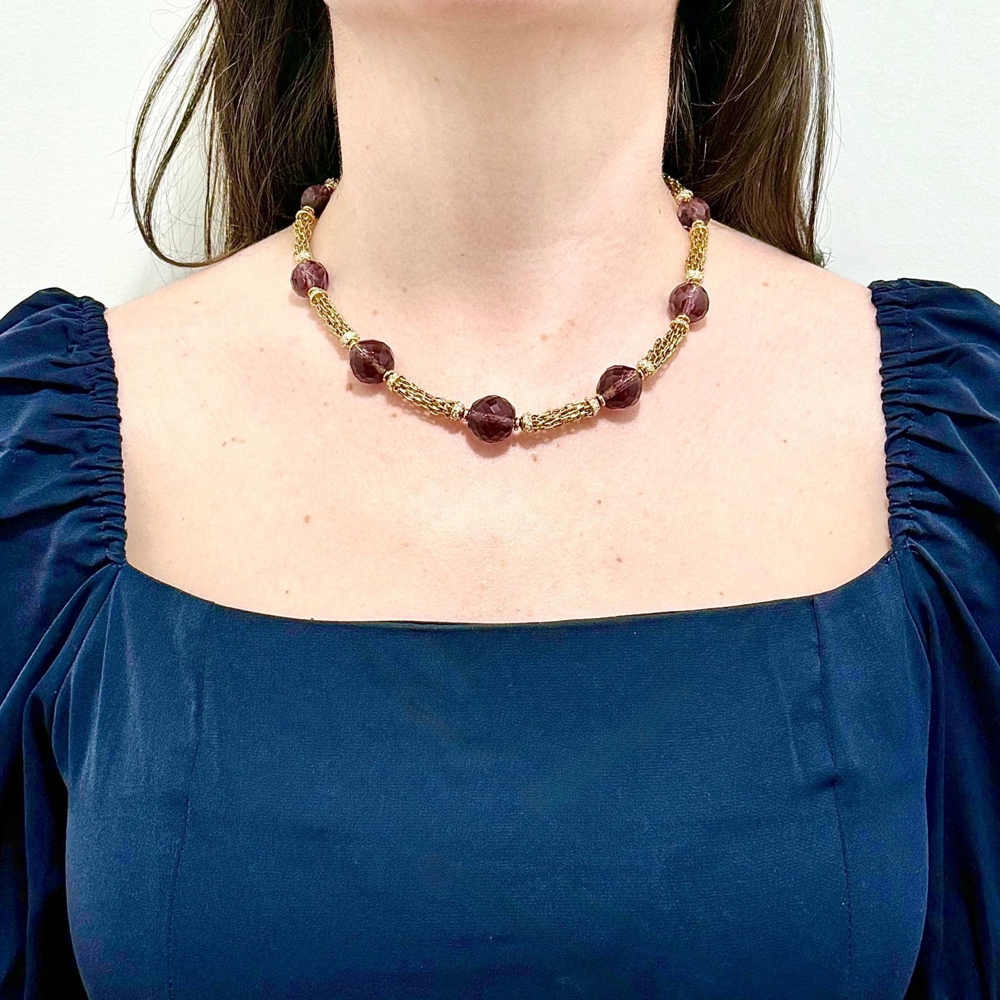 Unique Vintage 1980’s Bvlgari 18 Karat Yellow Gold Amethyst & Diamond Necklace - WeilJewelry