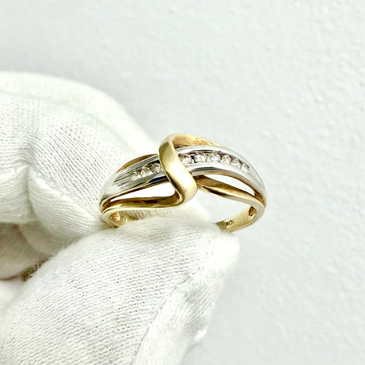 Vintage 10 Karat Two - Tone Diamond Crossover Ring - WeilJewelry