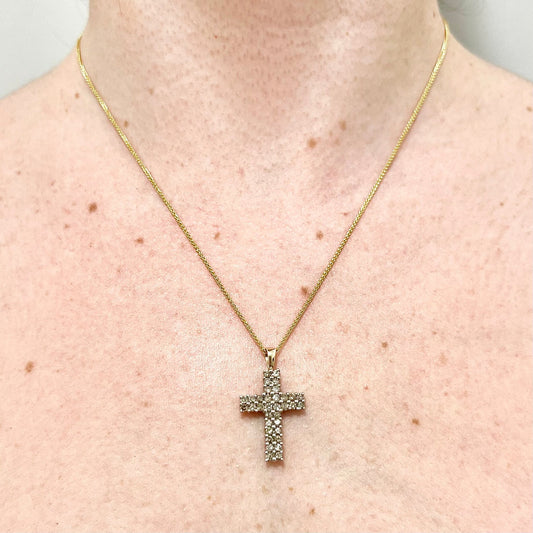 Vintage 10 Karat Two - Tone Gold 3/4 Carat Light Brown Diamond Cross Pendant - WeilJewelry