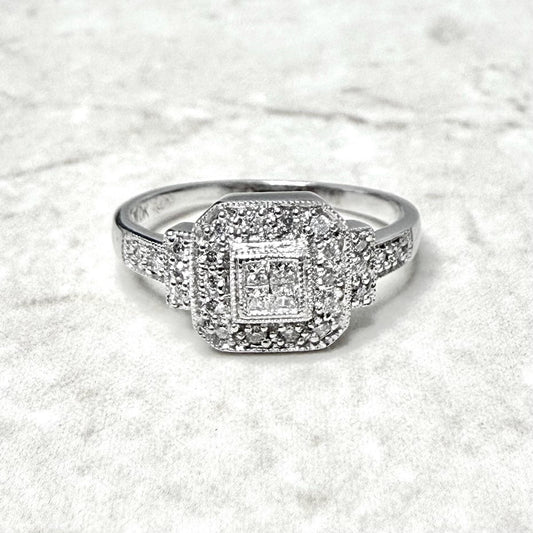 Vintage 10 Karat White Gold Natural Diamond Halo Ring - WeilJewelry