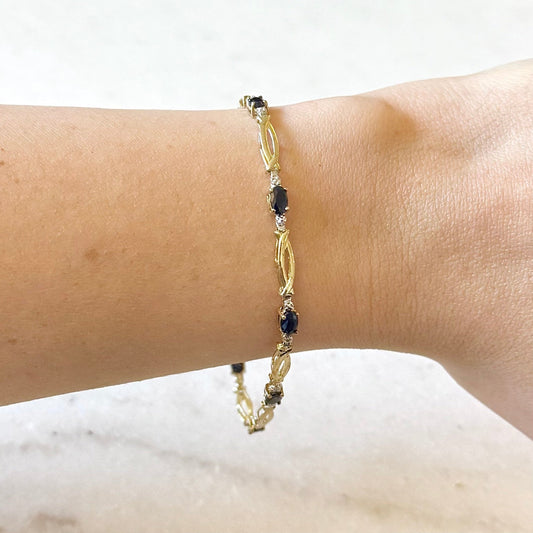 Vintage 10 Karat Yellow Gold Natural Sapphire Bracelet - WeilJewelry