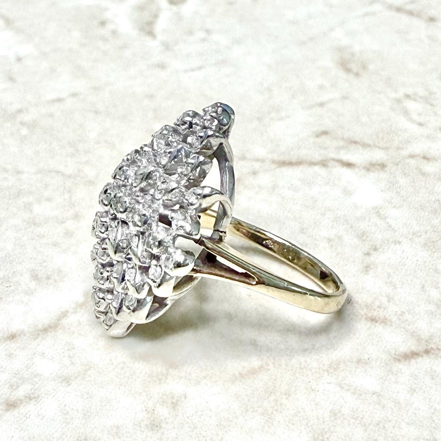 Vintage 10K Two - Tone Gold 1/2 Carat Diamond Cluster Ring - WeilJewelry