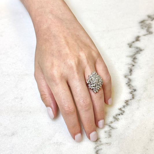 Vintage 10K Two - Tone Gold 1/2 Carat Diamond Cluster Ring - WeilJewelry