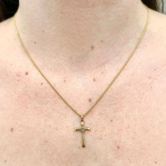 Vintage 14 Karat Two - Tone Diamond Heart Cross Pendant - WeilJewelry