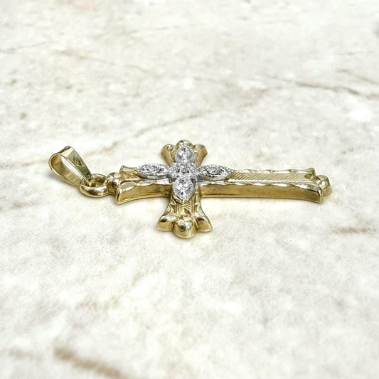 Vintage 14 Karat Two - Tone Gold Diamond Cross Pendant - WeilJewelry