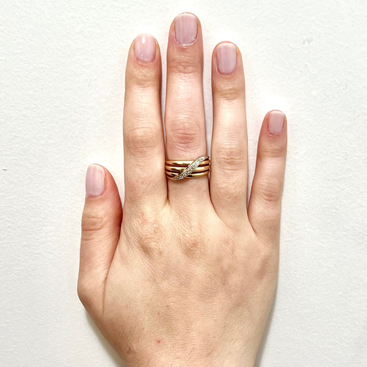 Vintage 14 Karat Two - Tone Gold Diamond Crossover Band Ring - WeilJewelry