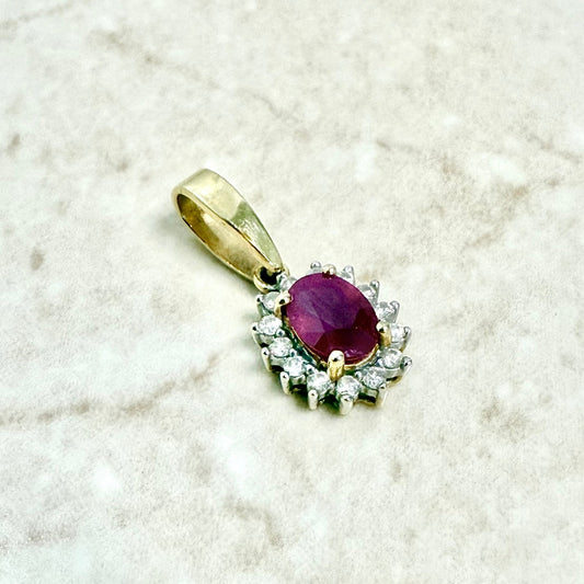 Vintage 14 Karat Two - Tone Gold Diamond & Ruby Halo Pendant - WeilJewelry