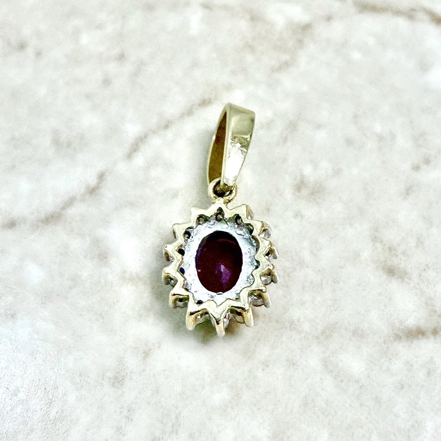 Vintage 14 Karat Two - Tone Gold Diamond & Ruby Halo Pendant - WeilJewelry