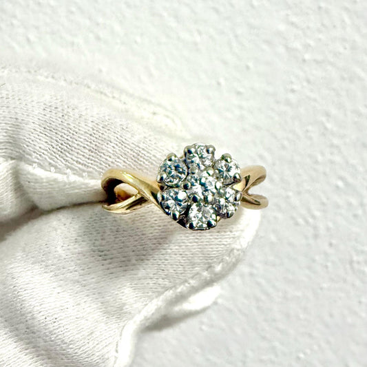 Vintage 14 Karat Two - Tone Gold Natural Diamond Cluster Ring - WeilJewelry