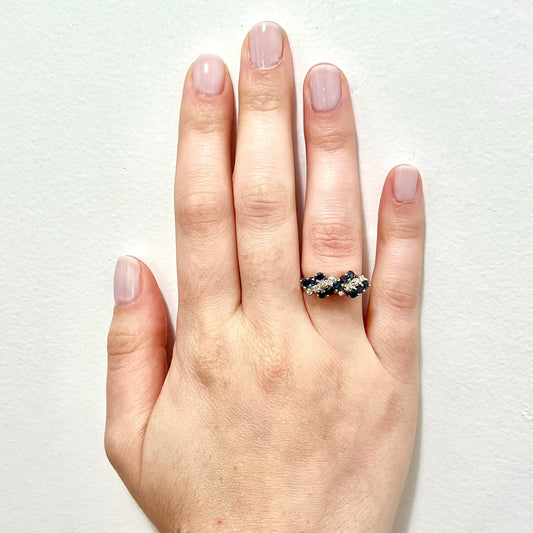 Vintage 14 Karat Two - Tone Gold Natural Diamond & Sapphire Band Ring - WeilJewelry