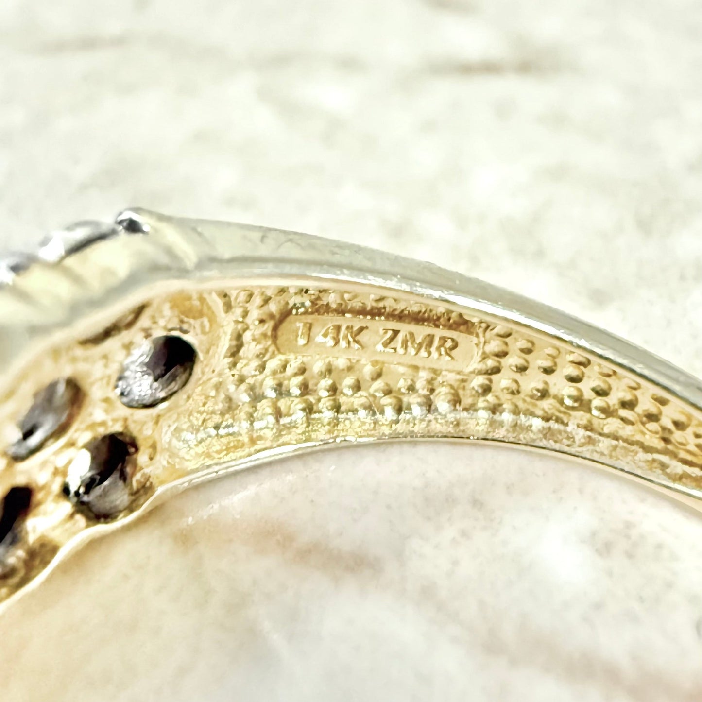 Vintage 14 Karat Two - Tone Gold Three - Row Diamond Band Ring - WeilJewelry