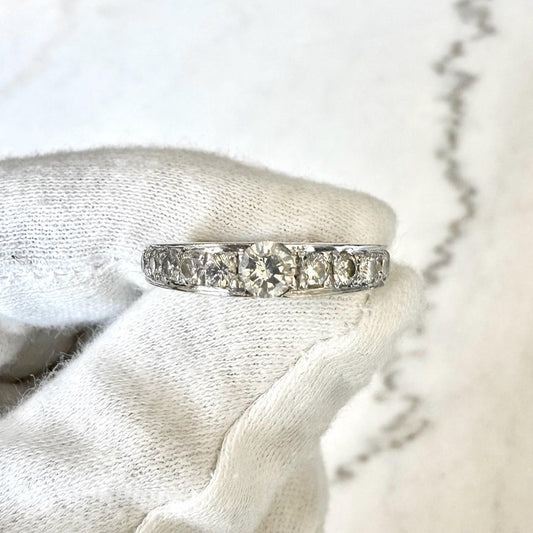 Vintage 14 Karat White Gold 1 Carat Graduated Diamond Half Eternity Ring - WeilJewelry